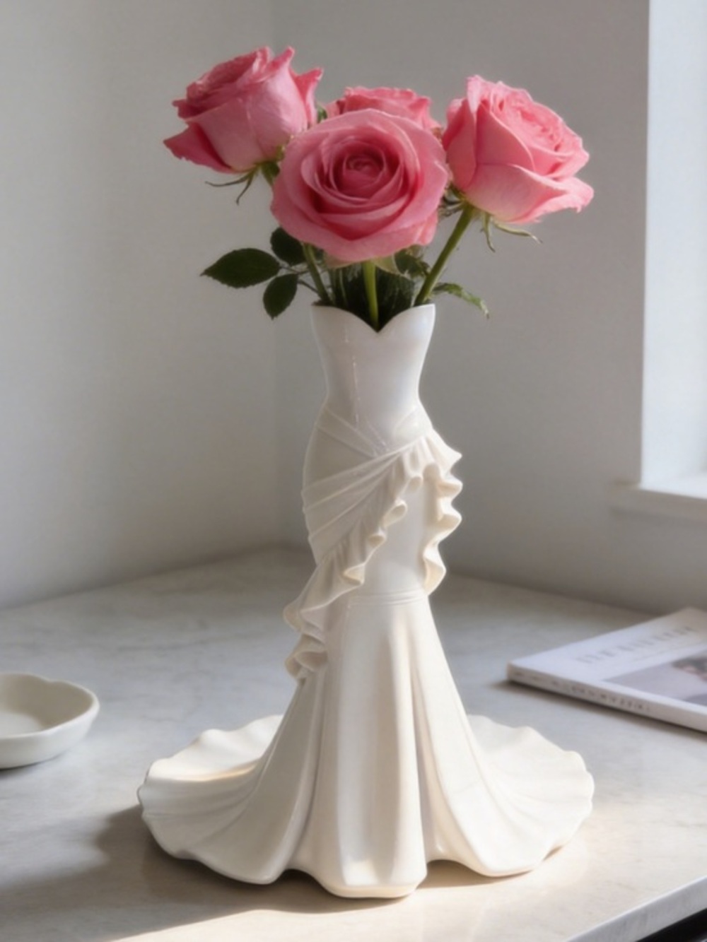 Mermaid Wedding Dress 7.5” Vase – Elegant Floral Decor